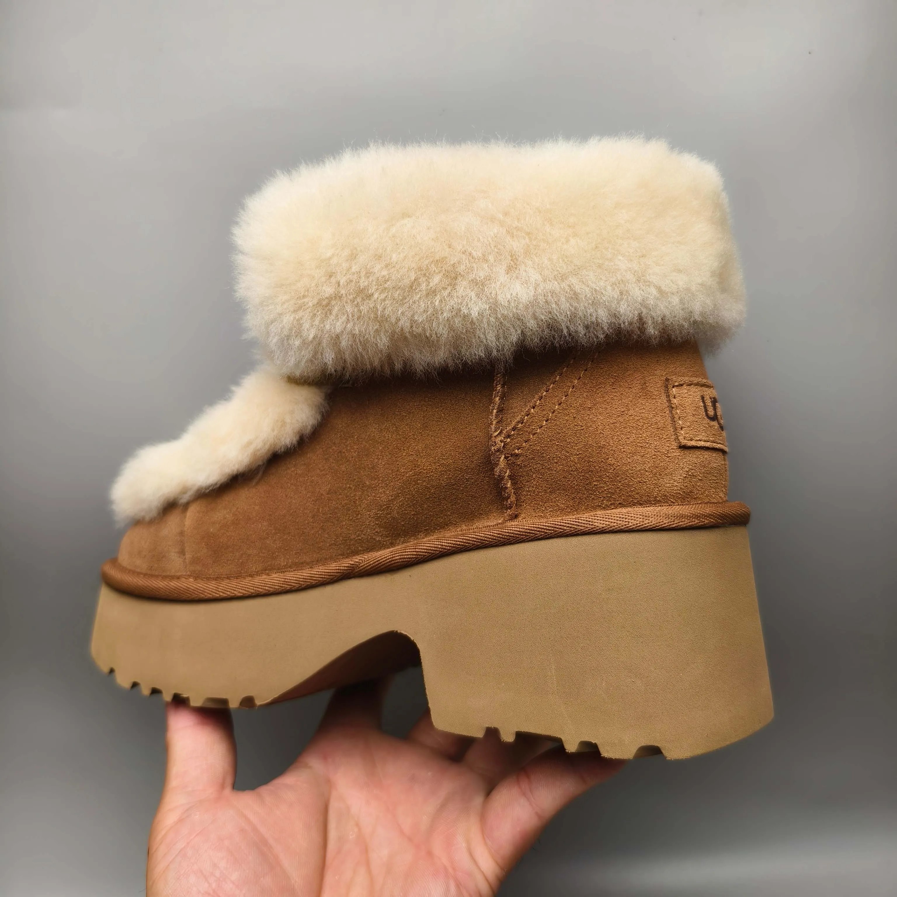 💰 600 UGG sheepskin all-in-one snow boots 1532 Song Yuqi’s same style, Esme wedge-heeled short boots, overflowing lace-up style, color: maroon, mustard, matching size: 35-41